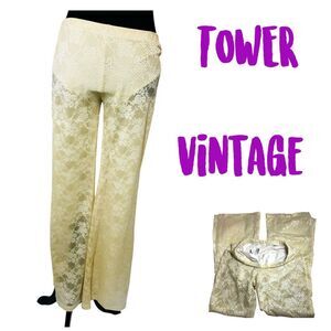 Vintage TOWER Gold Brocade Bell Bottom Pants – Made in USA – Size L